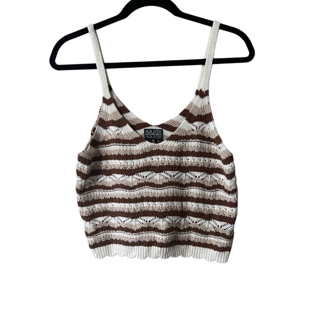 Major Label Group Cream and Brown Knit Crop Tank Top